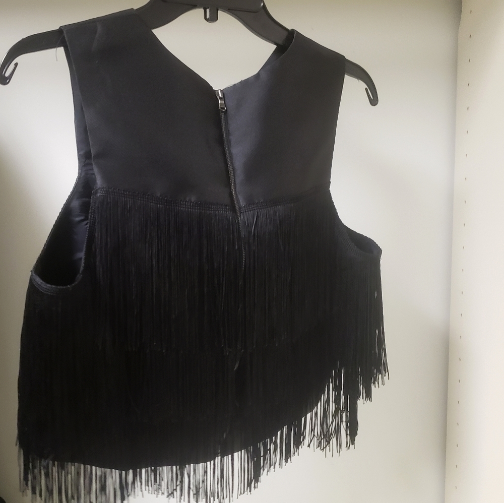SHOSHANNA MIDNIGHT Sleeveles Satin Fringe Accent Top 12. - Picture 4 of 6